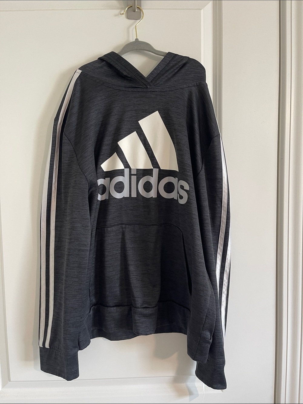 adidas boys Heather Charcoal Crewneck Hoodie with White Logo